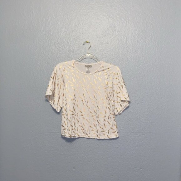 Youth Shirt White Shirt with Shiny Feather Print | Size 12 - Picture 1 of 2